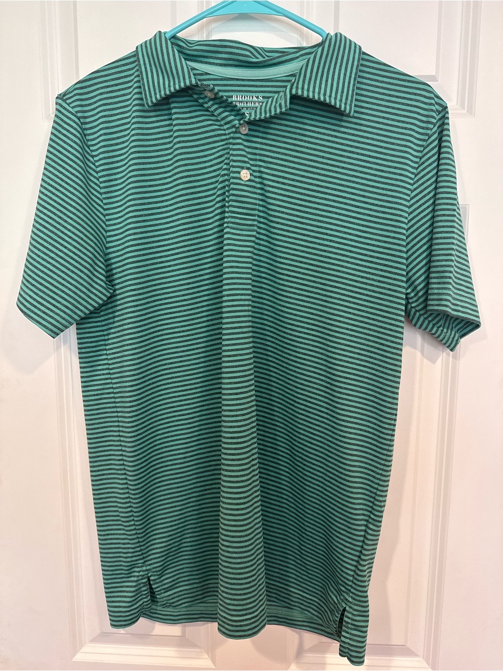 Brooks Teal and Dark Green Striped Polo